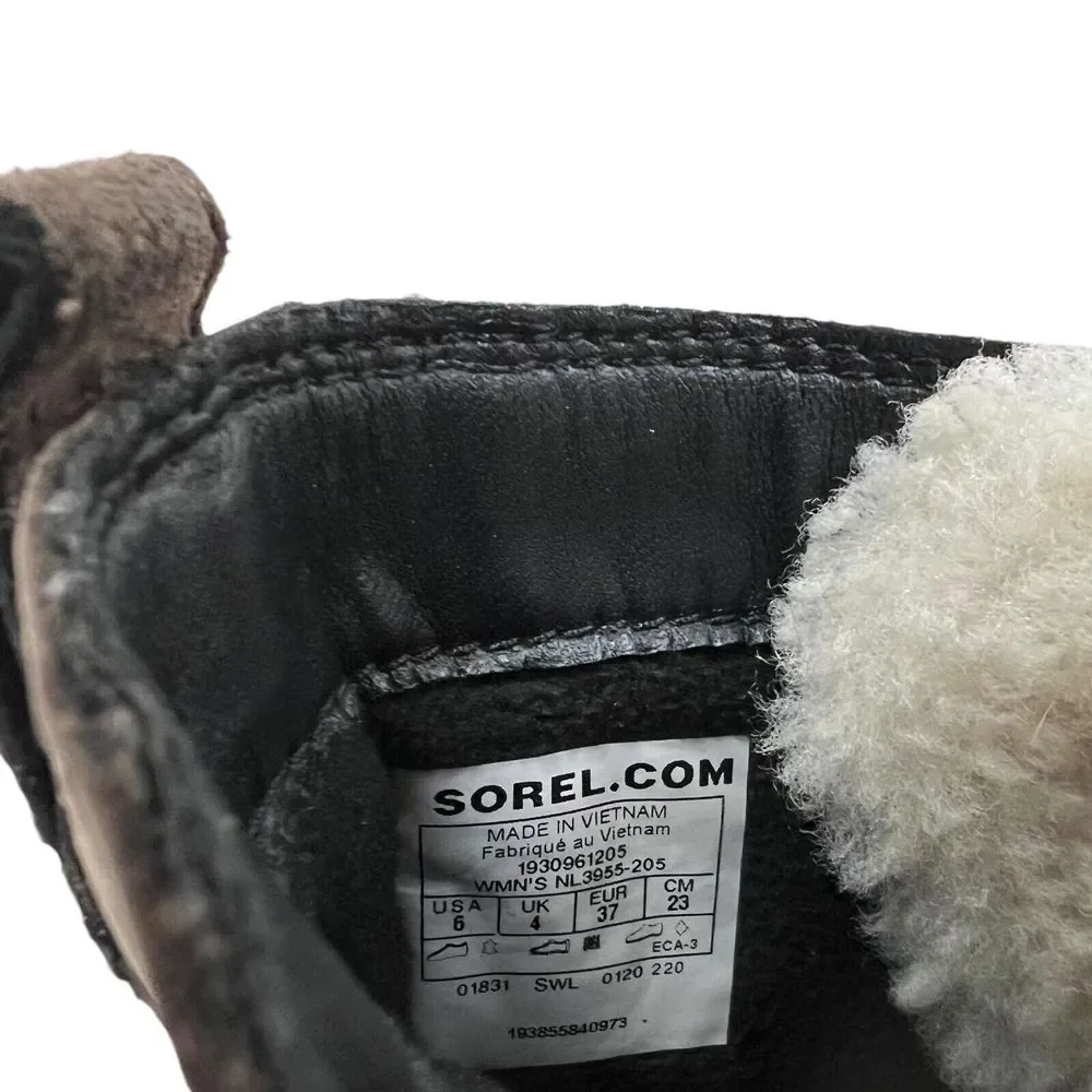 Sorel Womens Boots Lennox‎ Brown Leather Waterproof Lug Soles Lace Up Size 6